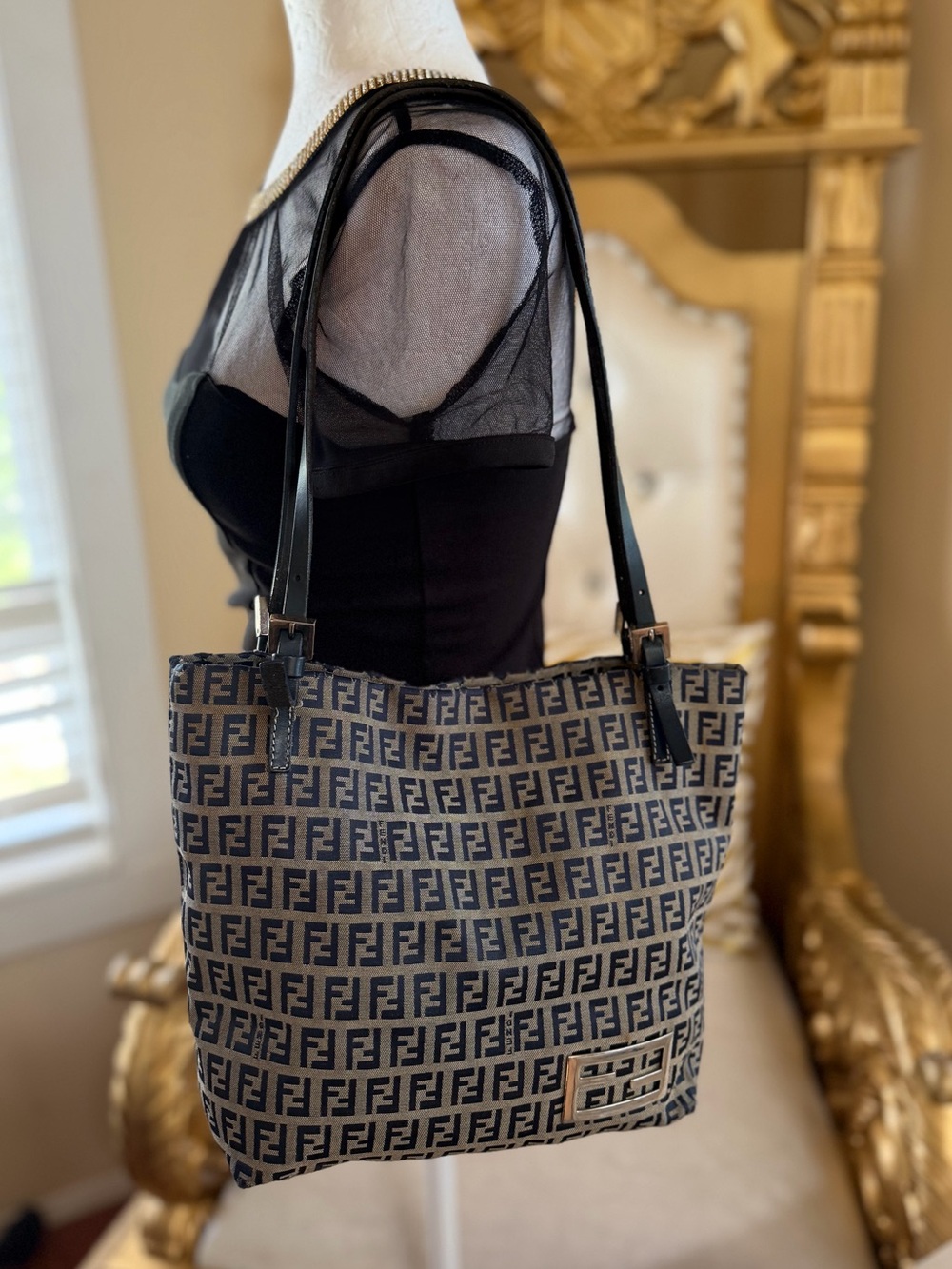 Fendi Beige and Black FF Jacquard Shoulder Bag
Pre-owned